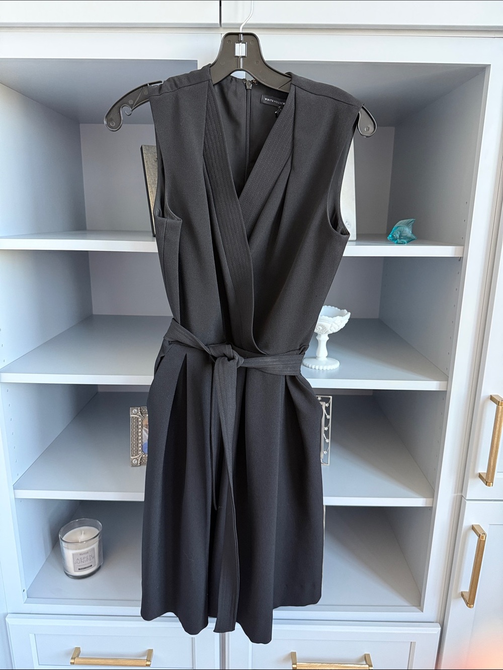 White House Black Market Black Sleeveless Faux-Wrap Tie-Waist Mini Dress
